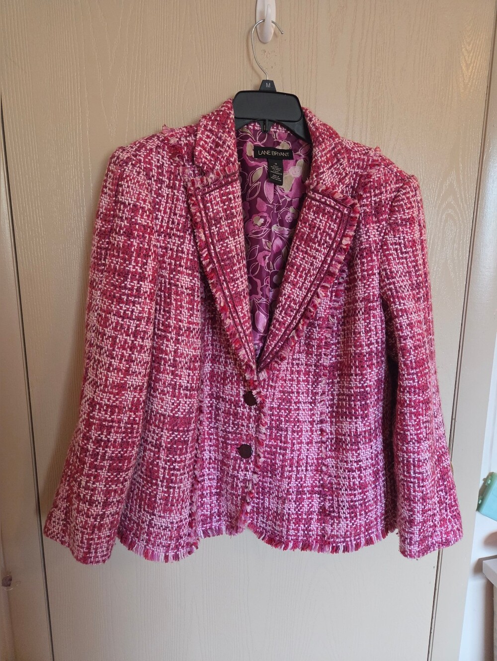 Lane Bryant Vintage Y2K Tweed Hot Pink Knit Lined Blazer Jacket Womens Size 16